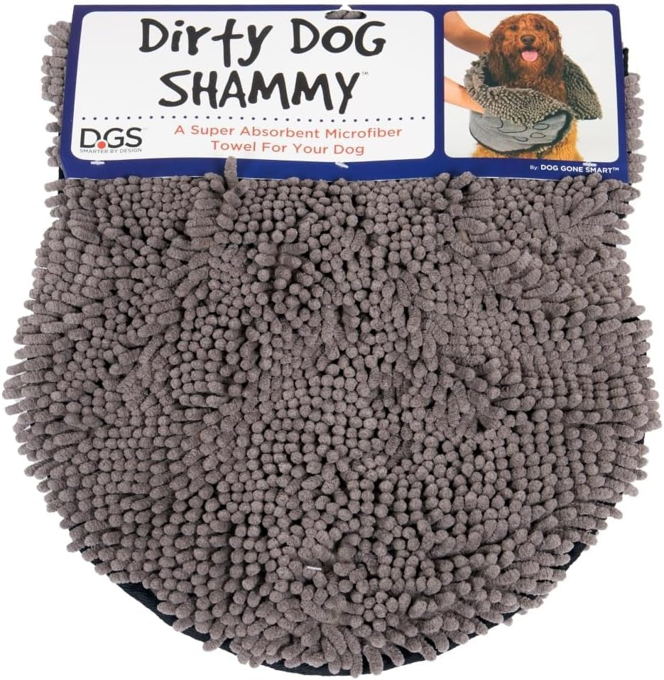 the Dirty Dog Shammy - Antimicrobial Microfiber, Fast-Drying Plush Dog Towel with Dual Hand Pockets & Elastic - Super Absorbent, Odor-Resistant, Machine Washable - 31×13 In, Grey